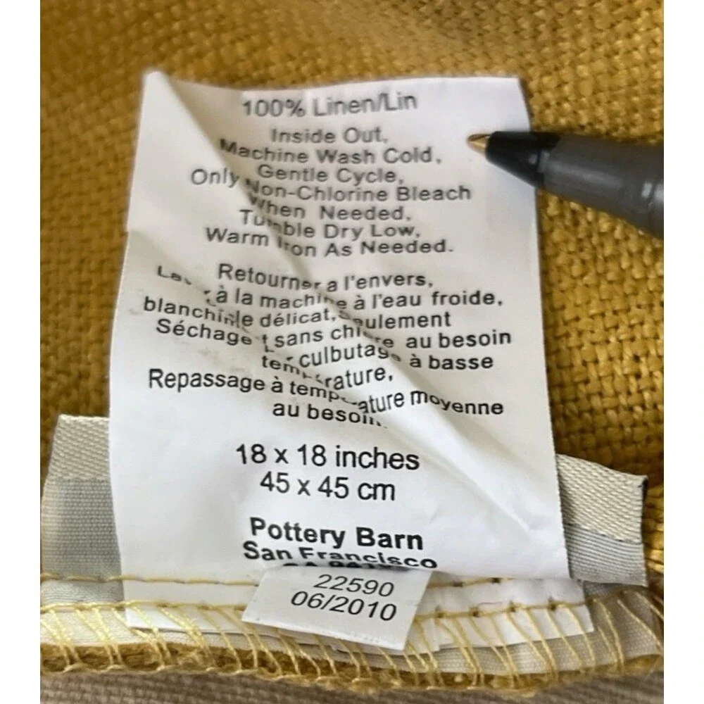 Pottery Barn Big Button Textured Linen Pillow Cover Yellow Minimalist 18” READ